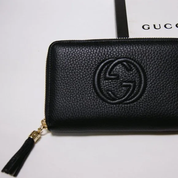 New Gucci Soho Black Leather Unisex Zip Around Wallet Purse - Picture 4 of 7